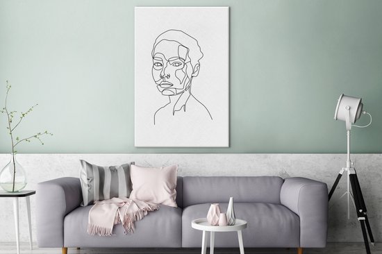 Canvas schilderij 80x120 cm - Wanddecoratie Vrouwen - Gezicht - Line art - Muurdecoratie woonkamer - Slaapkamer decoratie - Kamer accessoires - Schilderijen op canvas