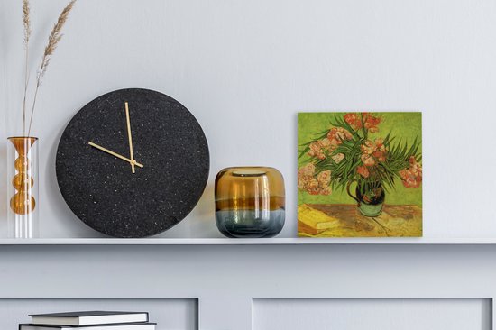 Tableau sur toile Nature morte vase aux lauriers roses et livres - Peinture de Vincent van Gogh - 20x20 cm - Décoration murale