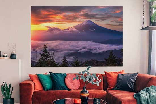 Tableau sur toile Montagnes dans la brume - 180x120 cm - Décoration murale XXL