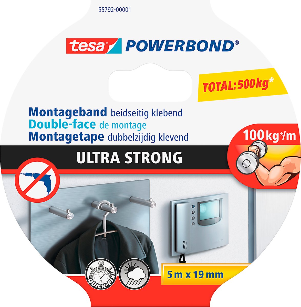 tesa ULTRA STRONG 55792-00001-02 Montagetape tesa Powerbond Wit (l x b) 5 m x 19 mm 1 stuk(s) - Tesa