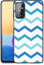 Siliconen Back Cover Geschikt voor Geschikt voor Samsung Galaxy M52 Telefoon Hoesje met Zwarte rand Zigzag Blauw