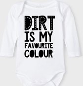 Baby Rompertje met tekst 'Dirt is my favorite colour' |Lange mouw l | wit zwart | maat 50/56 | cadeau | Kraamcadeau | Kraamkado