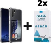 Crystal Backcase Shockproof Met Pasjeshouder Hoesje Huawei P30 Pro Transparant - 2x Gratis Screen Protector - Telefoonhoesje - Smartphonehoesje