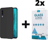 Siliconen Backcover Hoesje Huawei P30 Zwart - 2x Gratis Screen Protector - Telefoonhoesje - Smartphonehoesje