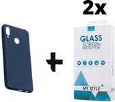 Siliconen Backcover Hoesje Huawei P Smart Plus Blauw - 2x Gratis Screen Protector - Telefoonhoesje - Smartphonehoesje