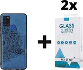 Backcover Fashion Mini Wallet Hoesje Samsung Galaxy A21s Blauw - 2x Gratis Screen Protector - Telefoonhoesje - Smartphonehoesje