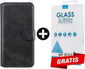 Kunstleer Bookcase Hoesje Met Pasjeshouder iPhone XR Zwart - Gratis Screen Protector - Telefoonhoesje - Smartphonehoesje