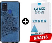 Backcover Fashion Mini Wallet Hoesje Samsung Galaxy A21s Blauw - Gratis Screen Protector - Telefoonhoesje - Smartphonehoesje