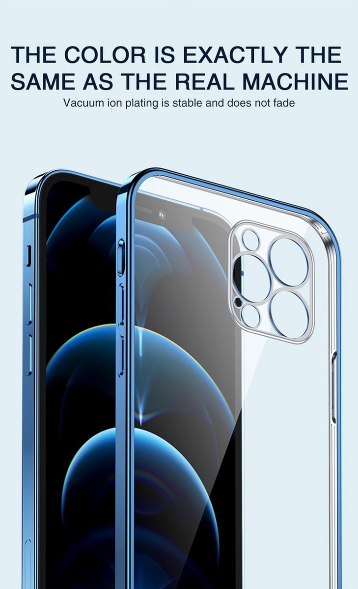 iPhone 13 Hoesje - Transparent / Silver Phone Case - Transparant / Zilver - Shockproof - Schokbestendig - Individual Lens Protection - Individuele lensbescherming - Compatible Wireless Charging - Compatibel draadloos opladen