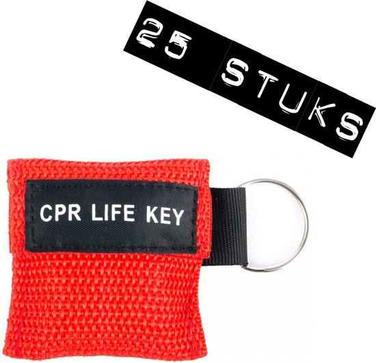 25x Pack Hospitrix Kiss of Life Sleutelhanger Rood - 5cm - CPR Masker met Wegwerp Beademingsmasker
