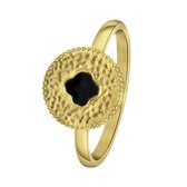 Lucardi Dames Goldplated ring met zwarte emaille - Ring - Cadeau - Staal - Goudkleurig