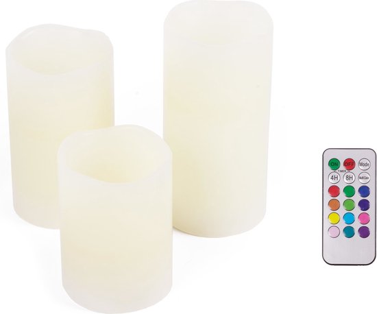 Benson LED Kaarsen Inclusief Afstandsbediening - RGB- 3 stuks