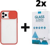 Backcase CamShield Slide Cover Camera Bescherming iPhone 12 Pro Rood - 2x Gratis Screen Protector - Telefoonhoesje - Smartphonehoesje