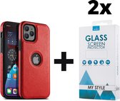 Backcase Lederen Hoesje iPhone 12 Pro Max Rood - 2x Gratis Screen Protector - Telefoonhoesje - Smartphonehoesje