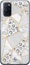 Casimoda® hoesje - Geschikt voor Oppo A52 - Stone & Leopard Print - Siliconen/TPU - Bruin/beige
