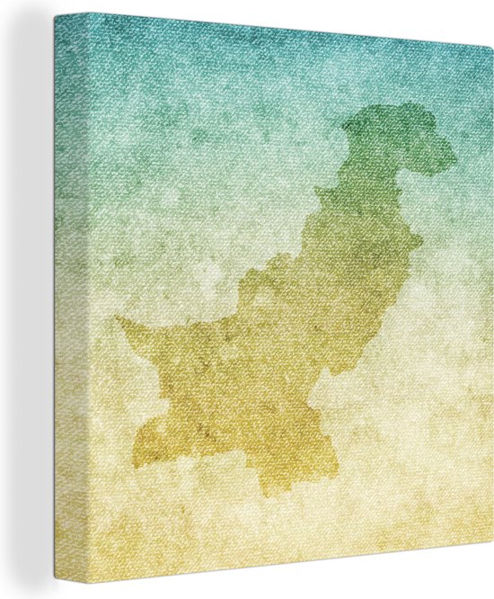 Canvas Schilderij Illustratie van de kaart van Pakistan in het blauwgroen - 90x90 cm - Wanddecoratie