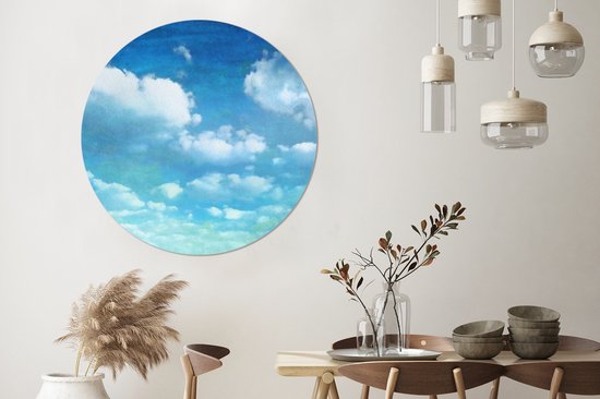 WallCircle - Wandcirkel - Muurcirkel - Wolken - Waterverf - Zomer - Aluminium - Dibond - ⌀ 120 cm - Binnen en Buiten XXL