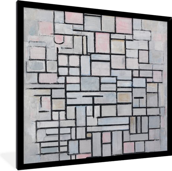 Fotolijst incl. Poster - Compositie 6 - Piet Mondriaan - 40x40 cm - Posterlijst