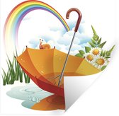 Muurstickers - Sticker Folie - Een illustratie van een oranje paraplu onder een regenboog - 120x120 cm - Plakfolie - Muurstickers Kinderkamer - Zelfklevend Behang XXL - Zelfklevend behangpapier - Stickerfolie