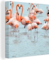 OneMillionCanvasses - Canvas - Water - Blauw - Roze - Flamingo - 20x20 - Schilderijen op canvas - Muurdecoratie