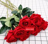 6 stuks enkele rozen roos met steel 63 cm kleur rood model 'Aisha' | VELVET | SILK | kunstbloemen | Bruiloft | Valentijn | huisdecor | moederdag | vaderdag | kerst