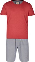 Phil & Co Shortama Heren Rood/Grijs Stripe - Maat XL - Korte Pyjama