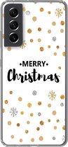 Geschikt voor Samsung Galaxy S21 FE hoesje - Merry Christmas - Kerst - Goud - Quotes - Spreuken - Siliconen Telefoonhoesje