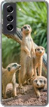 Geschikt voor Samsung Galaxy S21 FE hoesje - Familie - Dieren - Stokstaartjes - Siliconen Telefoonhoesje