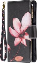 Telefoonhoesje geschikt voor Samsung Galaxy A03s - Portemonnee met rits - book-case hoesje - ruimte voor 9 pasjes - zwart bloemen