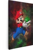 Artaza Canvas Schilderij Mario met een Groene Schelp - 80x120 - Groot - Muurdecoratie - Canvas Print
