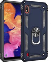 Samsung Galaxy A10 Hoesje - Mobigear - Armor Ring Serie - Hard Kunststof Backcover - Blauw - Hoesje Geschikt Voor Samsung Galaxy A10