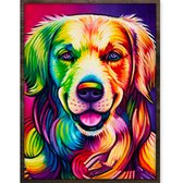 Eagle® Diamond Painting Volwassenen - Kleurrijke Hond - 40x30cm - Ronde Steentjes