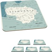 Onderzetters voor glazen - Witte kaart van Litouwen - 10x10 cm - 6 stuks