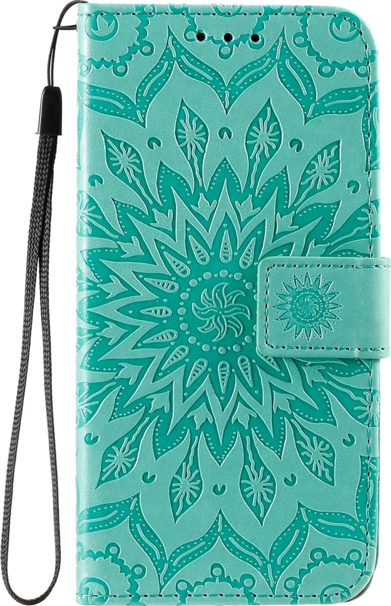Mobigear Telefoonhoesje geschikt voor Samsung Galaxy S20 Hoesje | Mobigear Sunflower Bookcase Portemonnee | Pasjeshouder voor 2 Pasjes | Telefoonhoesje voor Pinpas / OV Kaart / Rijbewijs - Turquoise
