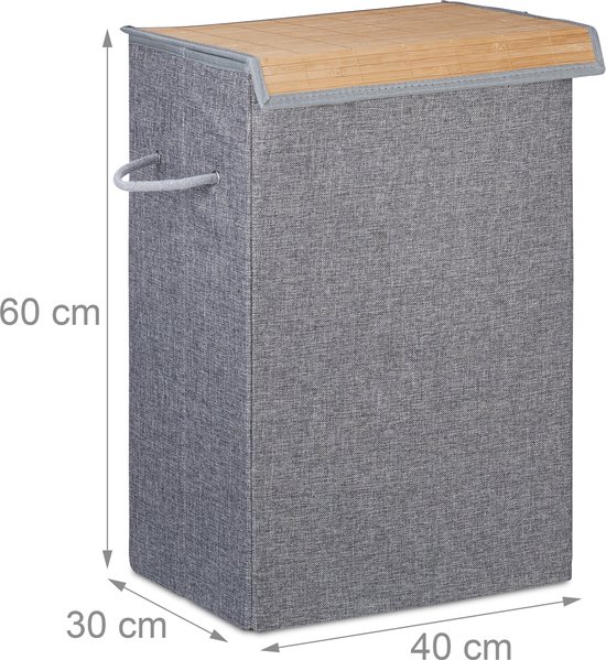 Relaxdays 2x panier à linge pliable - couvercle avec velcro - 60 litres - sac à linge - gris