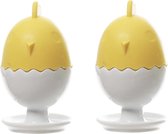 2x stuks eierdopjes van porselein multi-kleur 6 cm - Houders voor gekookte eieren - Ontbijt en lunch Pasen tafeldecoratie