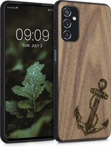 kwmobile telefoonhoesje compatibel met Samsung Galaxy M52 5G - Hoesje met bumper in donkerbruin - walnoothout - Vintage Anker design