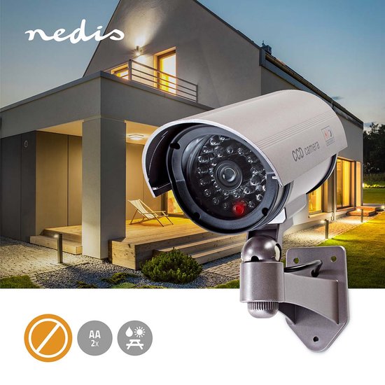 Nedis Dummy Beveiligingscamera - Bullet - IP44 - Batterij Gevoed - Buiten - Inclusief muurbeugel - Grijs van Nedis — afbeelding 2