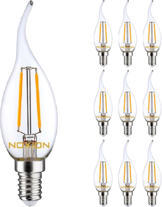 Voordeelpak 10x Noxion Lucent LED E14 Gebogen-tip Kaars Filament Helder 2.5W 250lm - 827 Zeer Warm Wit | Vervangt 25W.