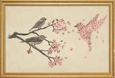 JUNIQE - Poster met houten lijst Blossom Bird -30x45 /Bruin & Ivoor