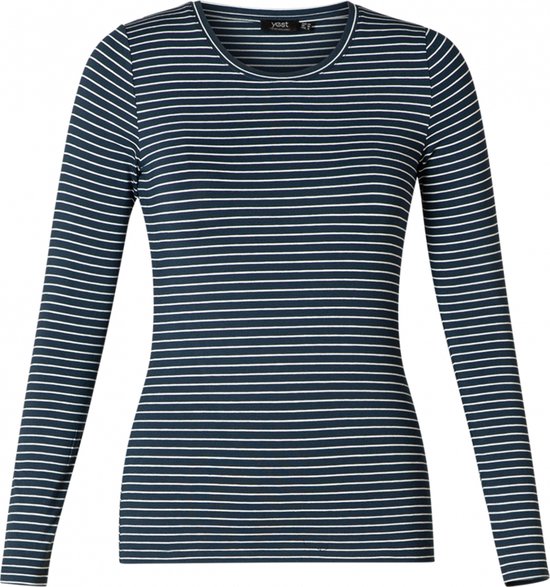 YESTA Helya Essential Jersey Shirt - Navy/Ecru - maat 0(46)
