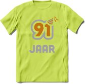 91 Jaar Feest T-Shirt | Goud - Zilver | Grappig Verjaardag Cadeau Shirt | Dames - Heren - Unisex | Tshirt Kleding Kado | - Groen - XL