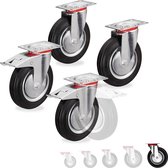 zwenkwielen set van 4 - Ø 200 mm - kogellager - draaglast 800 kg - met rem - zwart
