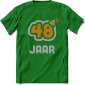48 Jaar Feest T-Shirt | Goud - Zilver | Grappig Verjaardag Cadeau Shirt | Dames - Heren - Unisex | Tshirt Kleding Kado | - Donker Groen - XXL