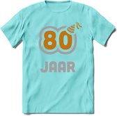 80 Jaar Feest T-Shirt | Goud - Zilver | Grappig Verjaardag Cadeau Shirt | Dames - Heren - Unisex | Tshirt Kleding Kado | - Licht Blauw - XL