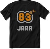 83 Jaar Feest T-Shirt | Goud - Zilver | Grappig Verjaardag Cadeau Shirt | Dames - Heren - Unisex | Tshirt Kleding Kado | - Zwart - M