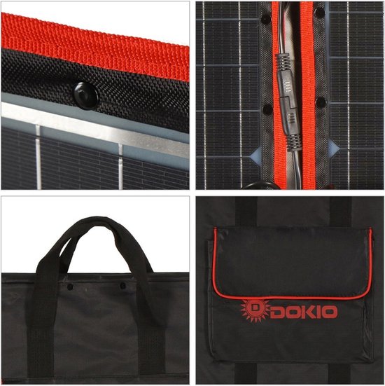 Panneau solaire Dokio® - Ensemble complet de Panneaux solaires Solar - Générateur solaire - Panneau solaire flexible - Banque d'alimentation portable - 100W - Pliable - Zwart/ Rouge