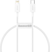 Baseus USB-C naar Lightning kabel - 1 meter - Geschikt voor iPhone/iPad/Airpods - Ondersteunt snelladen vanaf iPhone 8/X/XR/XS/11/12/13 - 1m Wit- CATLYS-A02