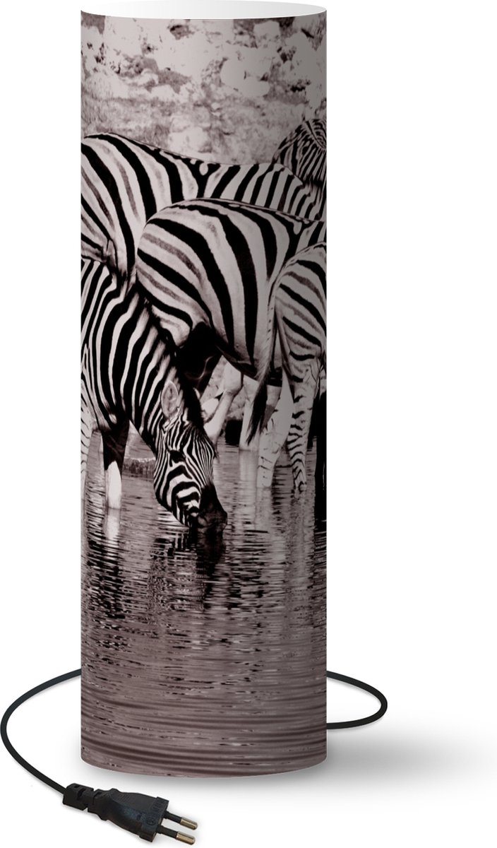 Lamp - Nachtlampje - Tafellamp slaapkamer - Zebra's in het water - 70 cm hoog - Ø22.3 cm - Inclusief LED lamp