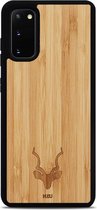Kudu Samsung Galaxy S20 hoesje case - Houten backcover - Handgemaakt en afgewerkt met duurzaam TPU - Bamboe - Zwart